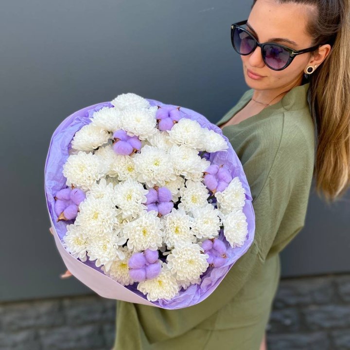  Букет  хризантем и хлопка в Орле