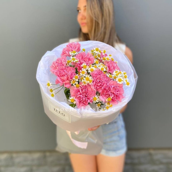 Дуобукет диантусов и ромашек в Орле