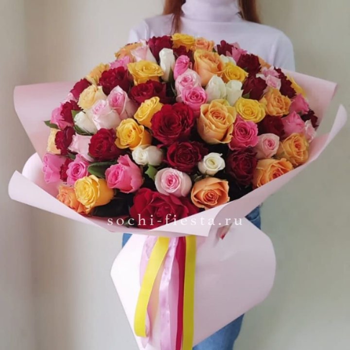 101 роза Кенийский микс "Нежность" в Орле